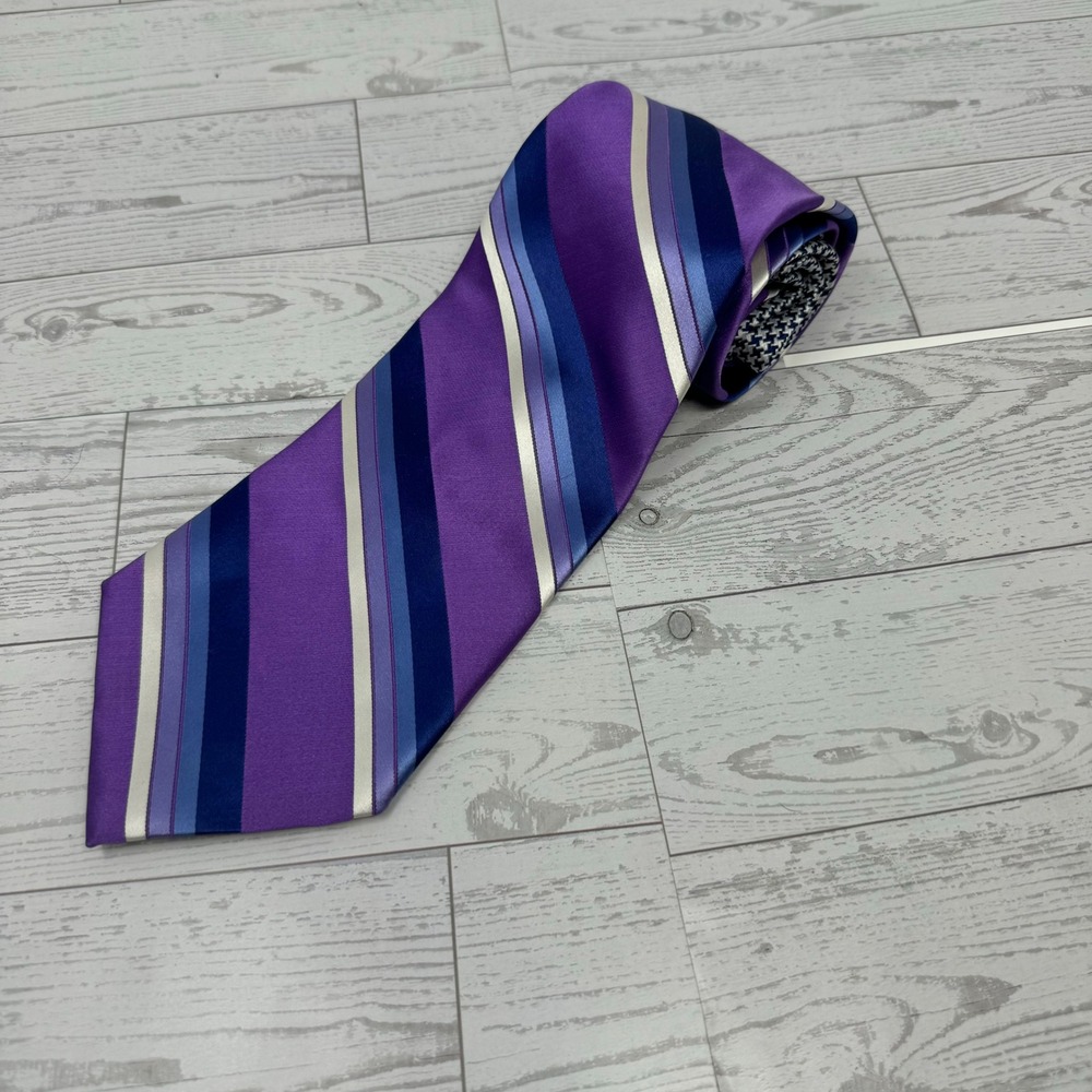 Tommy Hilfiger Men's Silk Striped Tie Purple Blue White Formal Business